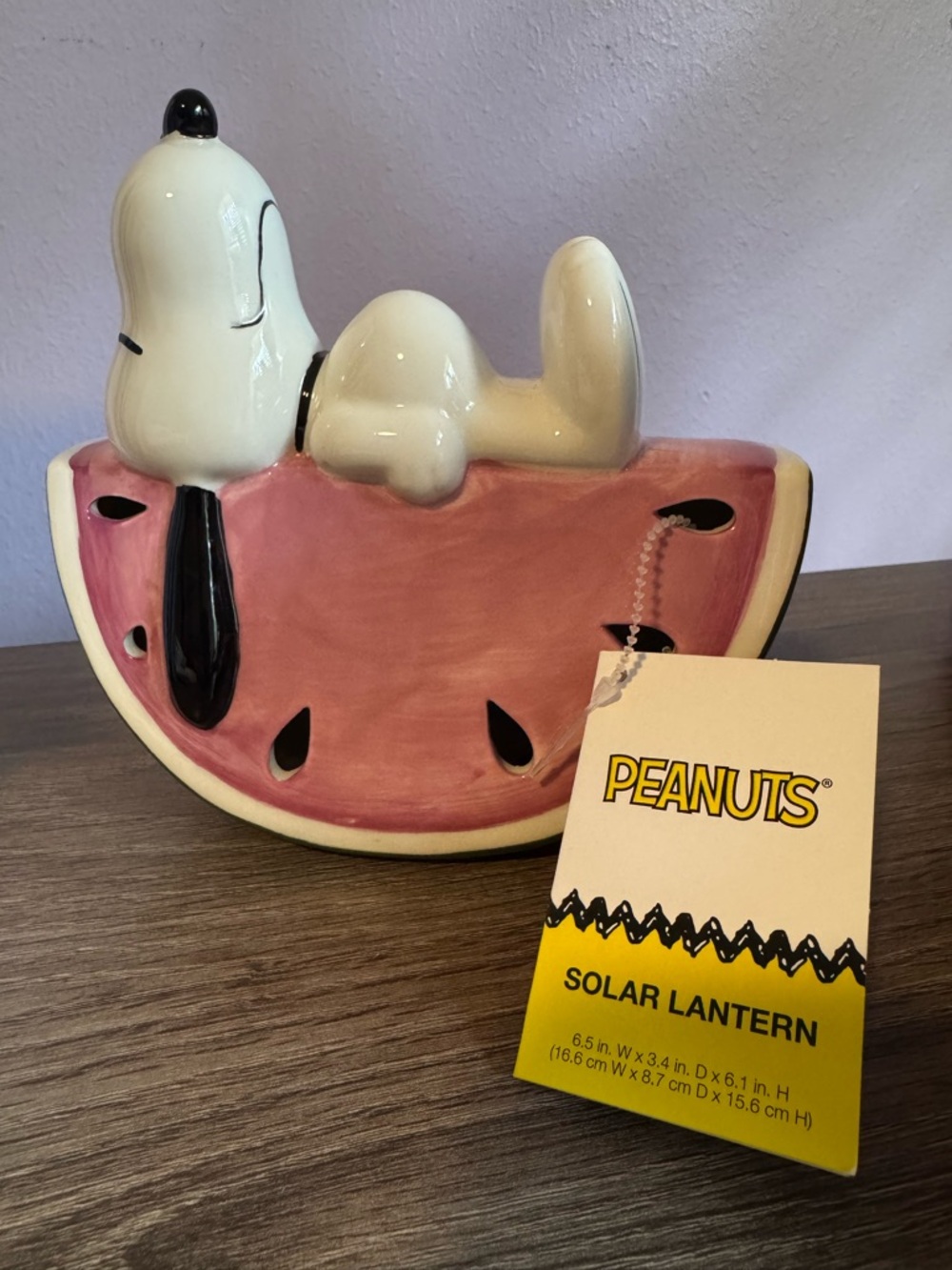 Peanuts Ceramic Snoopy Watermelon Lantern in Pink and Cream